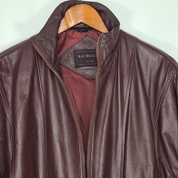 Bachrachs Burgundy Men's Leather Bomber Jacket Knit Cuffs Medium - Picture 3 of 4